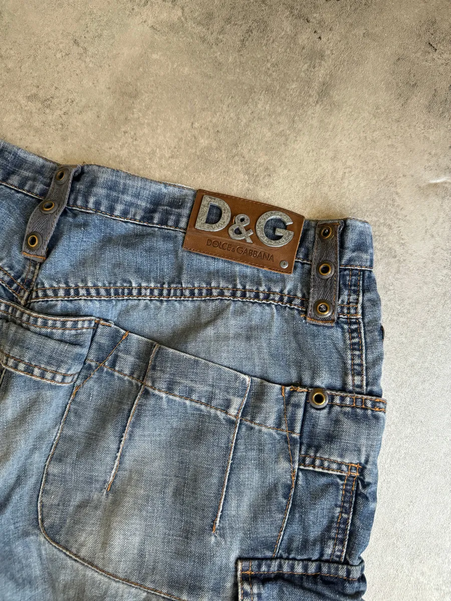 SS2004 Dolce & Gabbana Blue Denim Cargo Relaxed Pants - Image 3