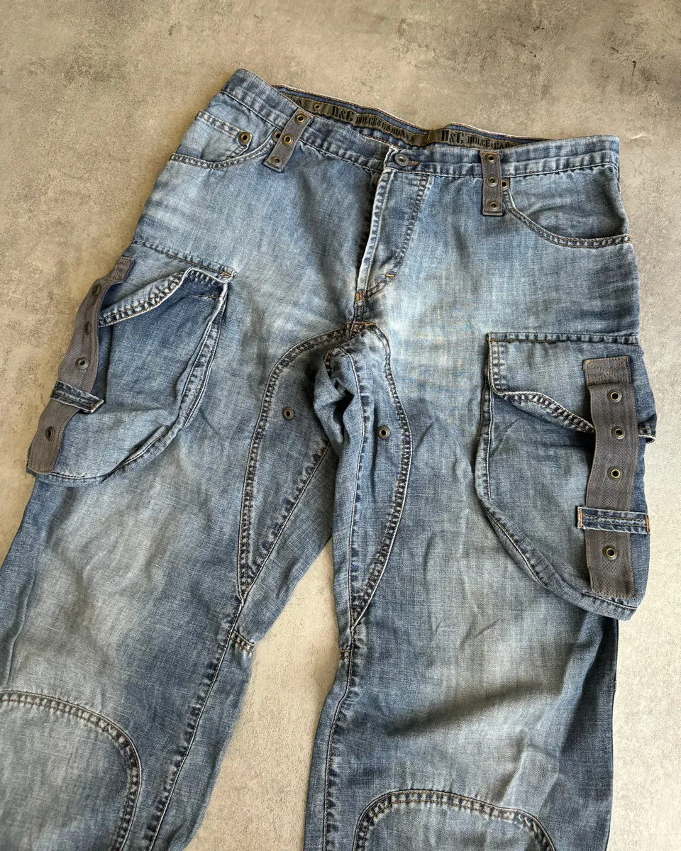 SS2004 Dolce & Gabbana Blue Denim Cargo Relaxed Pants - Image 8