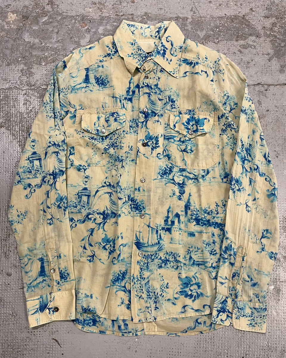 SS2004 Dolce & Gabbana Blue Floral Print Cream Shirt