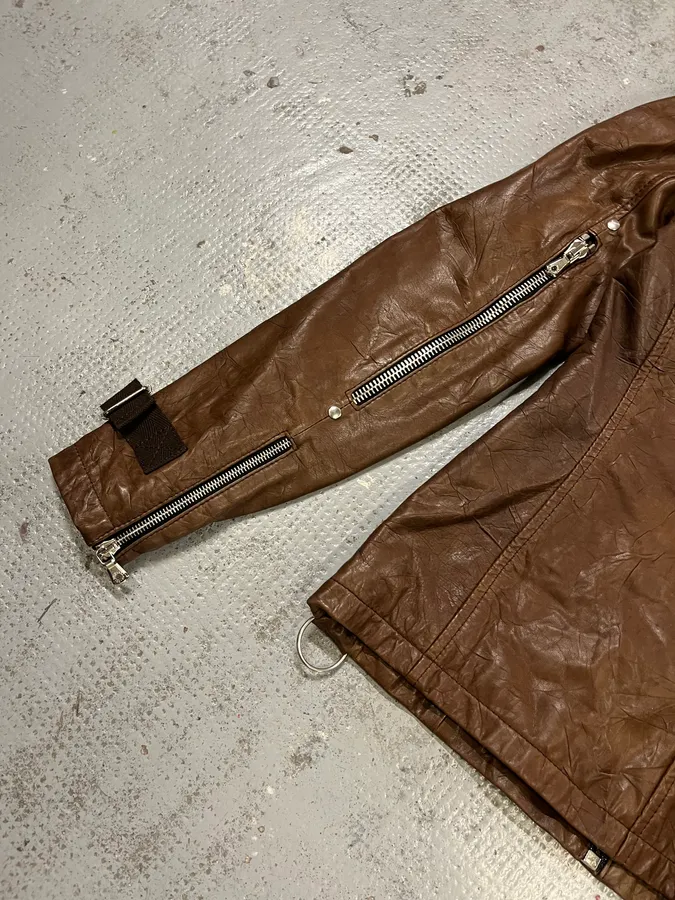 SS2004 Dolce & Gabbana Brown Multi-Zip Biker Leather Jacket - Image 10