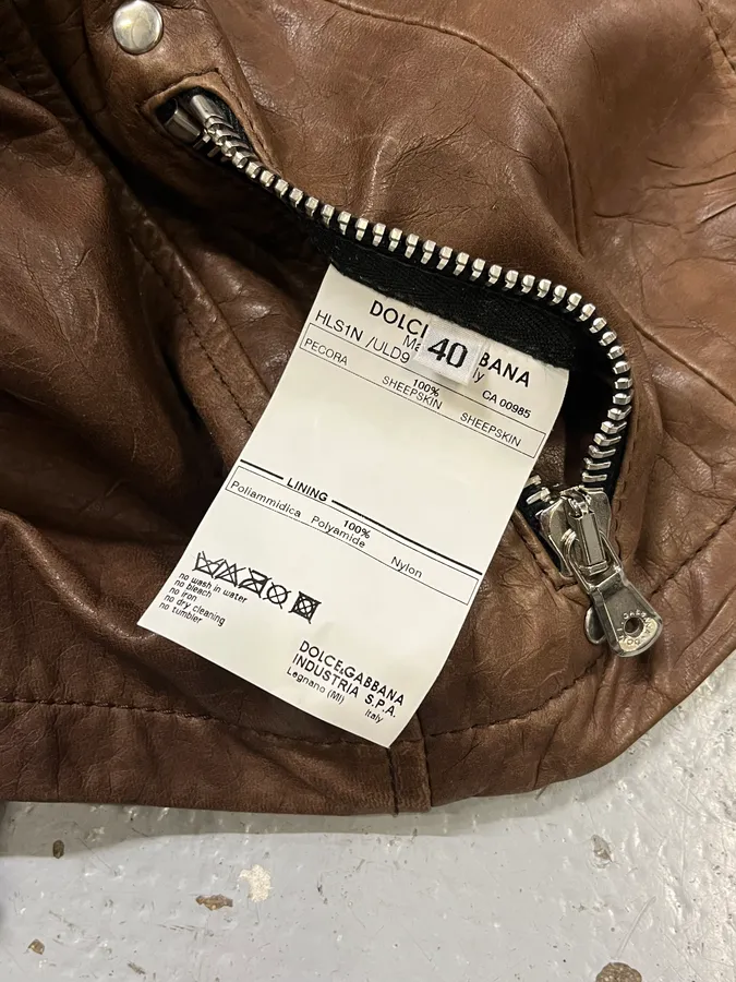 SS2004 Dolce & Gabbana Brown Multi-Zip Biker Leather Jacket - Image 13