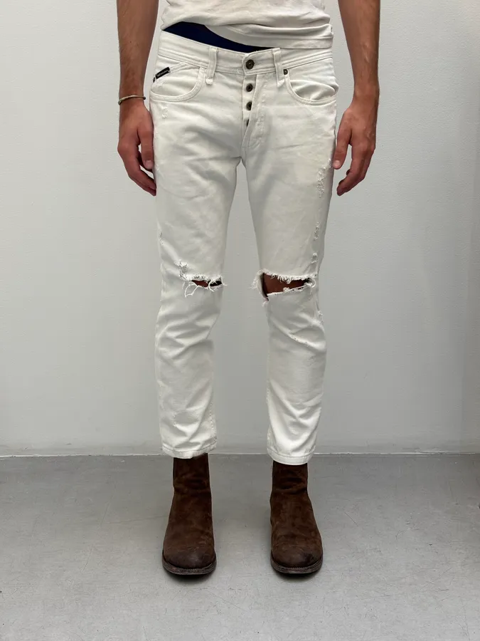 SS2004 Dolce & Gabbana Distressed White Denim Jeans - Image 3
