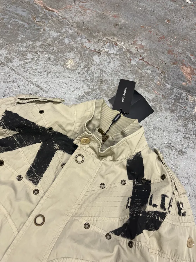 SS2004 Dolce & Gabbana Eyelet Bondage Army Beige Jacket - Image 4