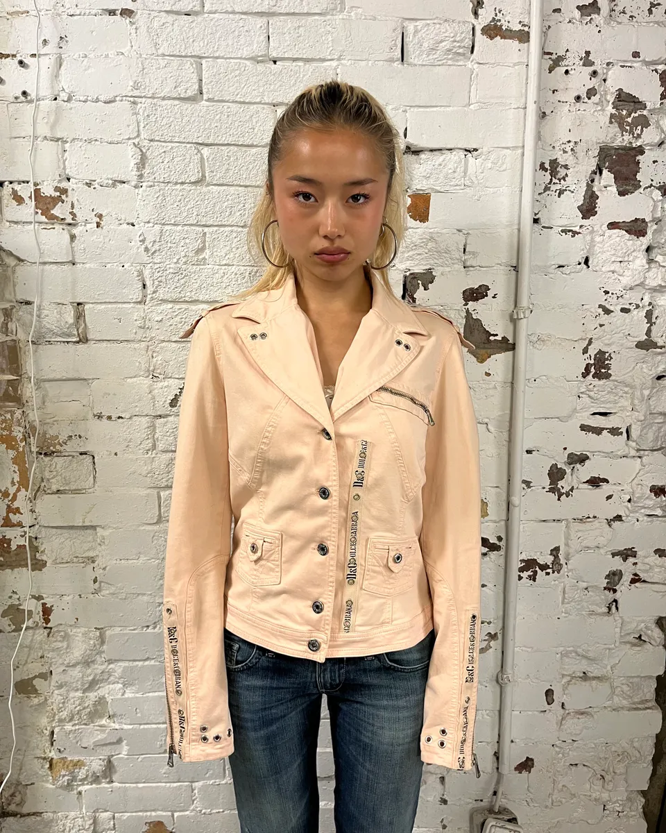 SS2004 Dolce & Gabbana Faded Pink Perfecto Light Jacket - Image 3