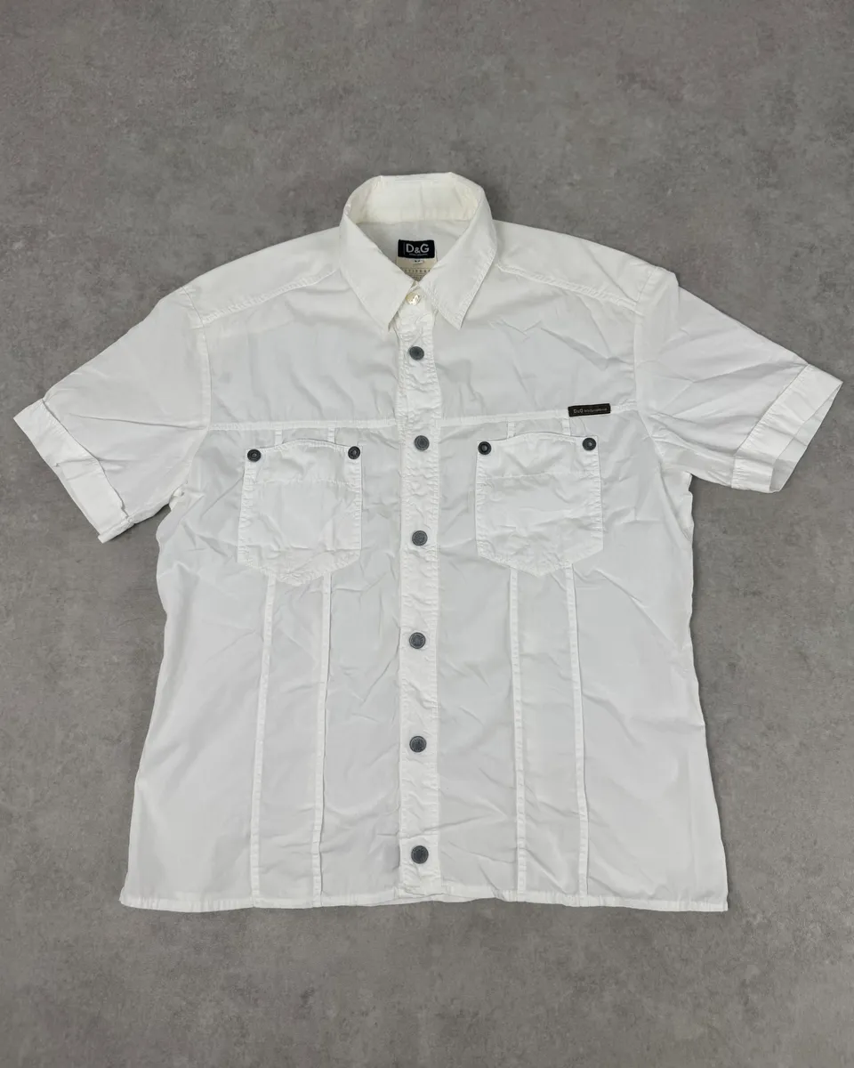 SS2004 Dolce & Gabbana White Cargo Ruched Short Sleeve Shirt