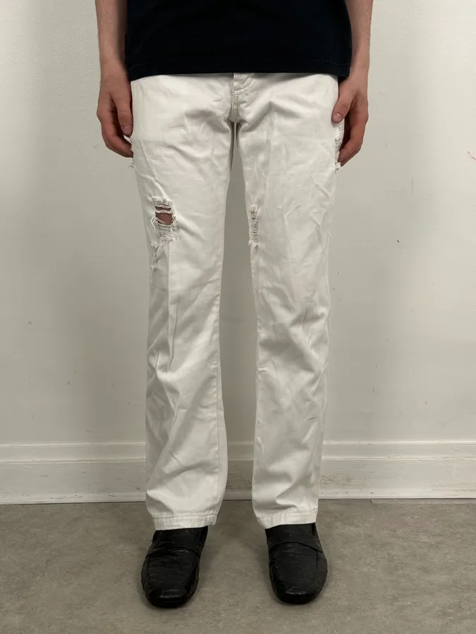 SS2004 Dolce & Gabbana White Distressed Jeans - Image 2