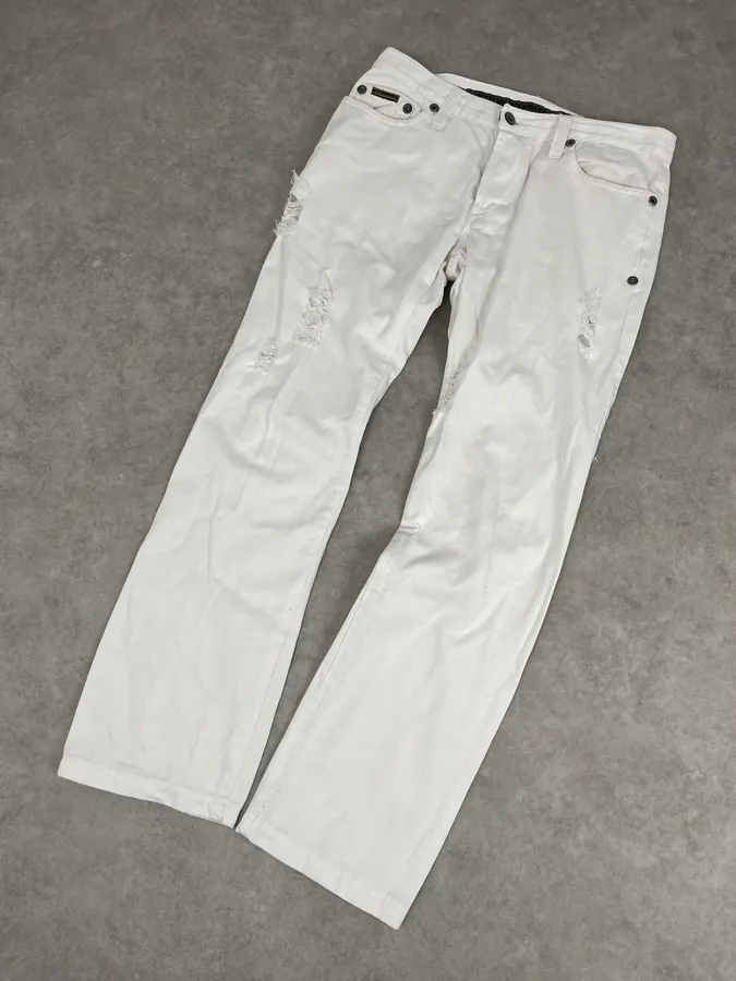 SS2004 Dolce & Gabbana White Distressed Jeans - Image 5