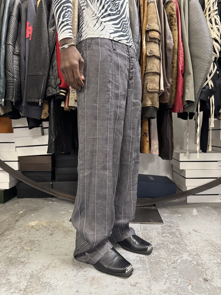 SS2004 Emporio Armani Grey Striped Cozy Pants - Image 2