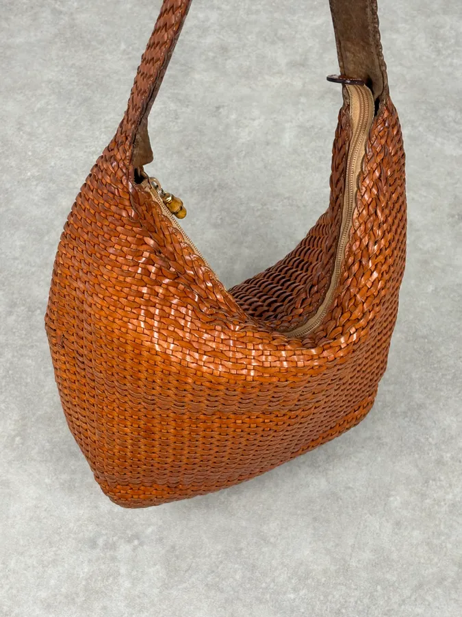 SS2004 Gucci Cognac Woven Leather Bamboo Handle Hobo Bag by Tom Ford - Image 10