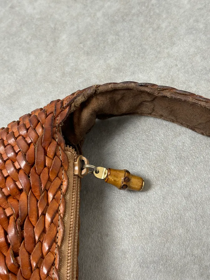 SS2004 Gucci Cognac Woven Leather Bamboo Handle Hobo Bag by Tom Ford - Image 12