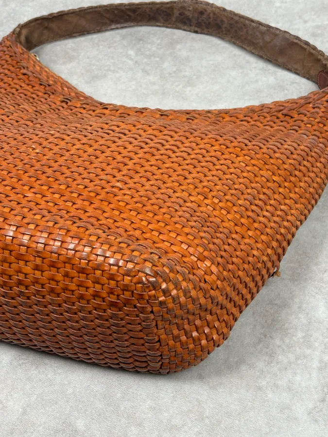 SS2004 Gucci Cognac Woven Leather Bamboo Handle Hobo Bag by Tom Ford - Image 7