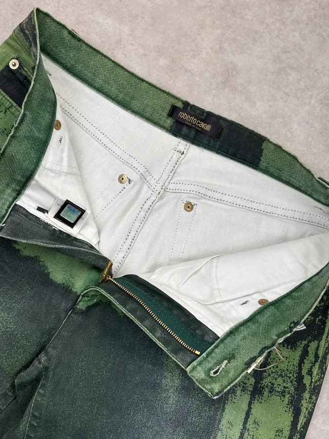 SS2004 Roberto Cavalli Green Denim Washed Jeans - Image 10