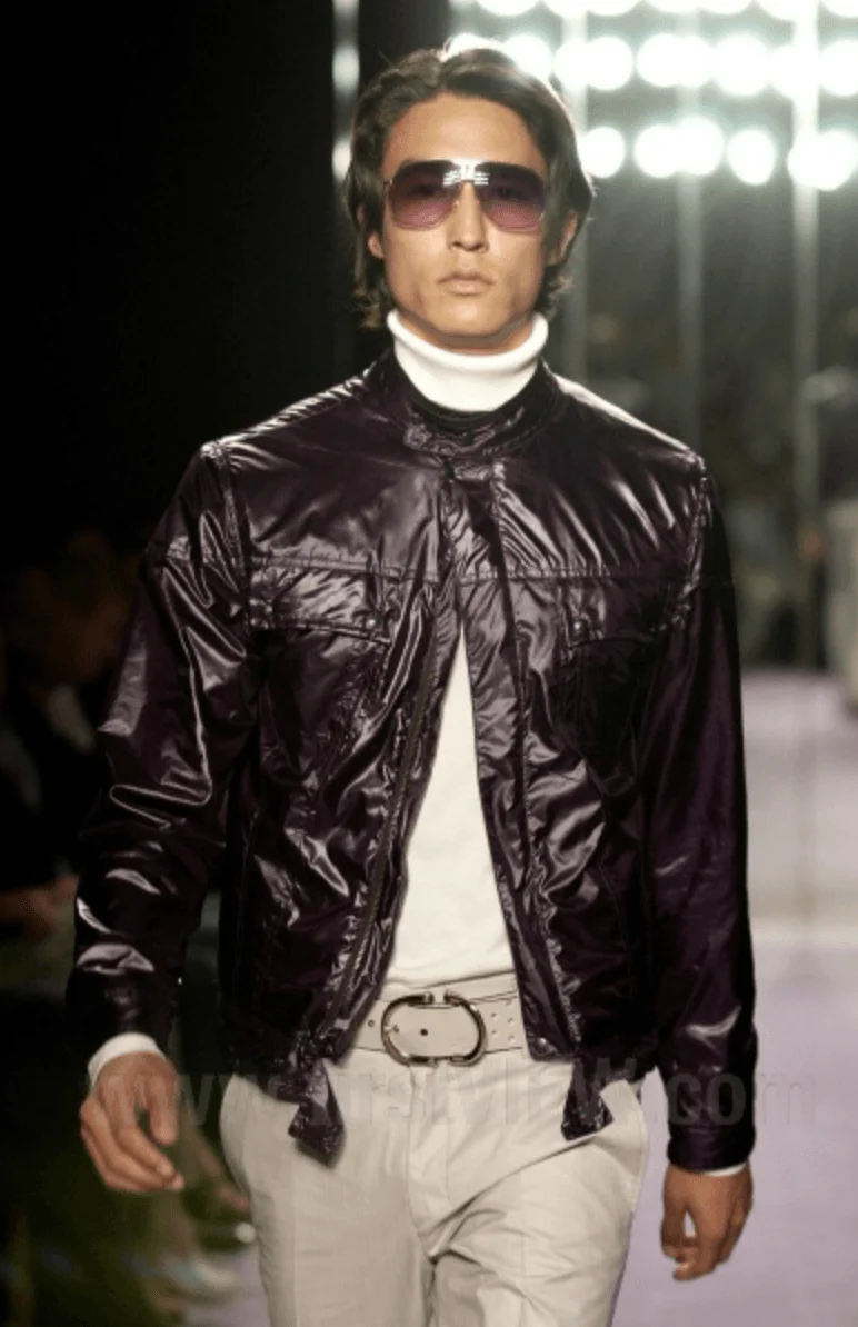 SS2004 Yves Saint Laurent Navy Shiny Cargo Jacket - Image 2