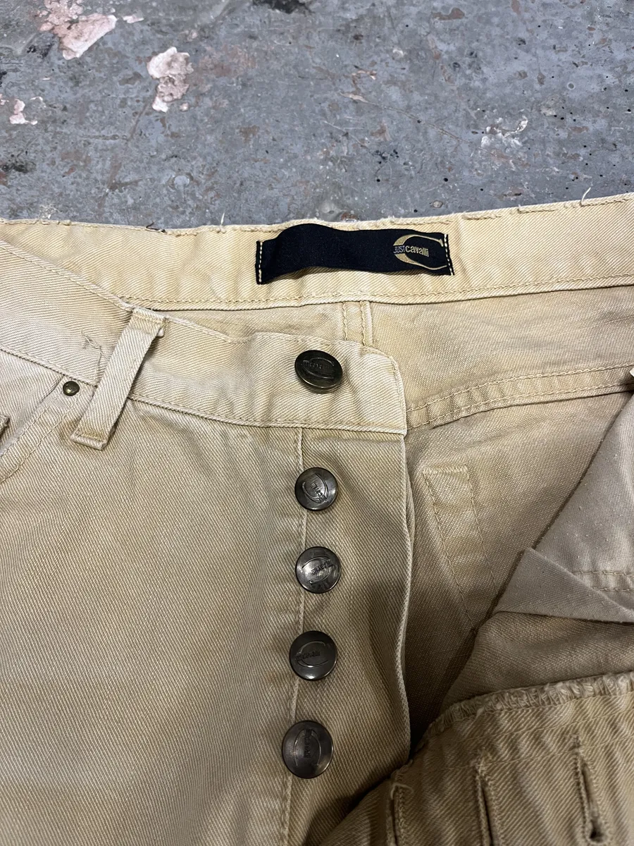 SS2005 Cavalli Beige Distressed Relaxed Pants - Image 9