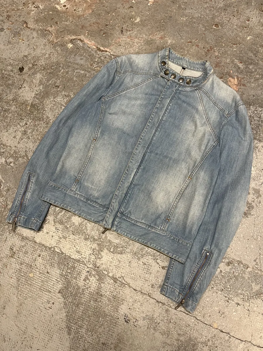 SS2005 Cavalli Biker Light Blue Denim Jacket - Image 11