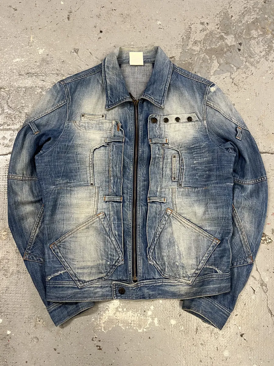 SS2005 Cavalli Biker Multi Pockets Blue Denim Jacket