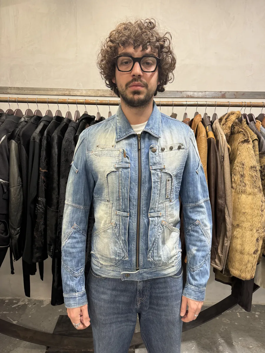 SS2005 Cavalli Biker Multi Pockets Blue Denim Jacket - Image 2