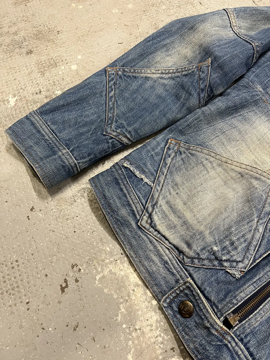 SS2005 Cavalli Biker Multi Pockets Blue Denim Jacket - Image 5