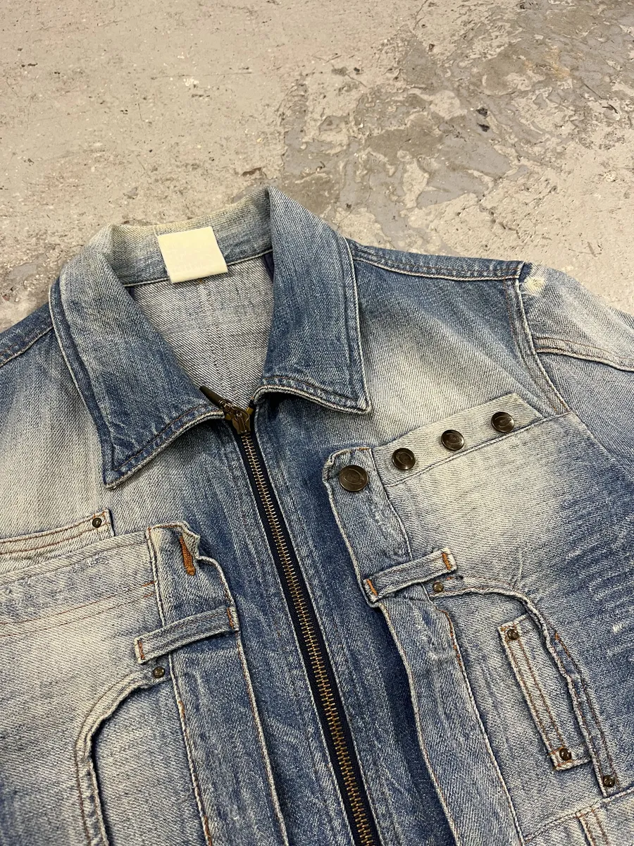 SS2005 Cavalli Biker Multi Pockets Blue Denim Jacket - Image 6