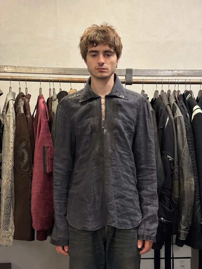 SS2005 Cavalli Black Linen Leather Shirt - Image 2