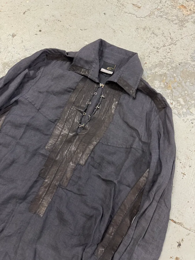 SS2005 Cavalli Black Linen Leather Shirt - Image 4