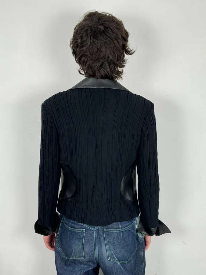 SS2005 Cavalli Black Pleated Hybrid Blazer Jacket - Image 3