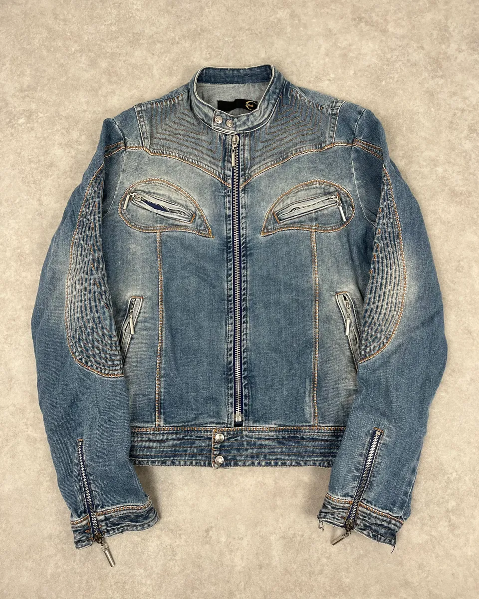 SS2005 Cavalli Blue Contemporary Multi-Pocket Denim Jacket