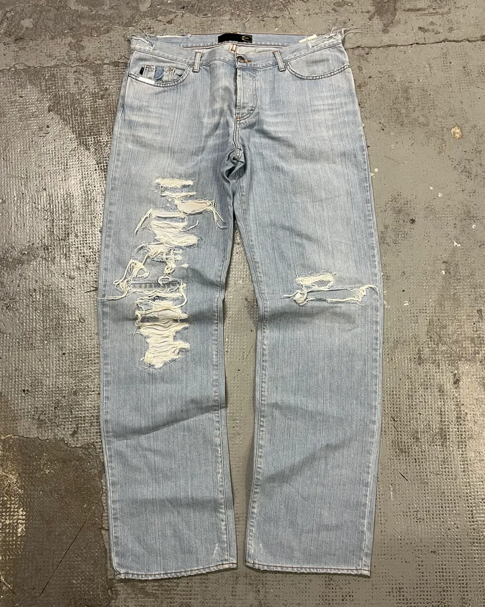 SS2005 Cavalli Blue Distressed Cozy Denim Jeans