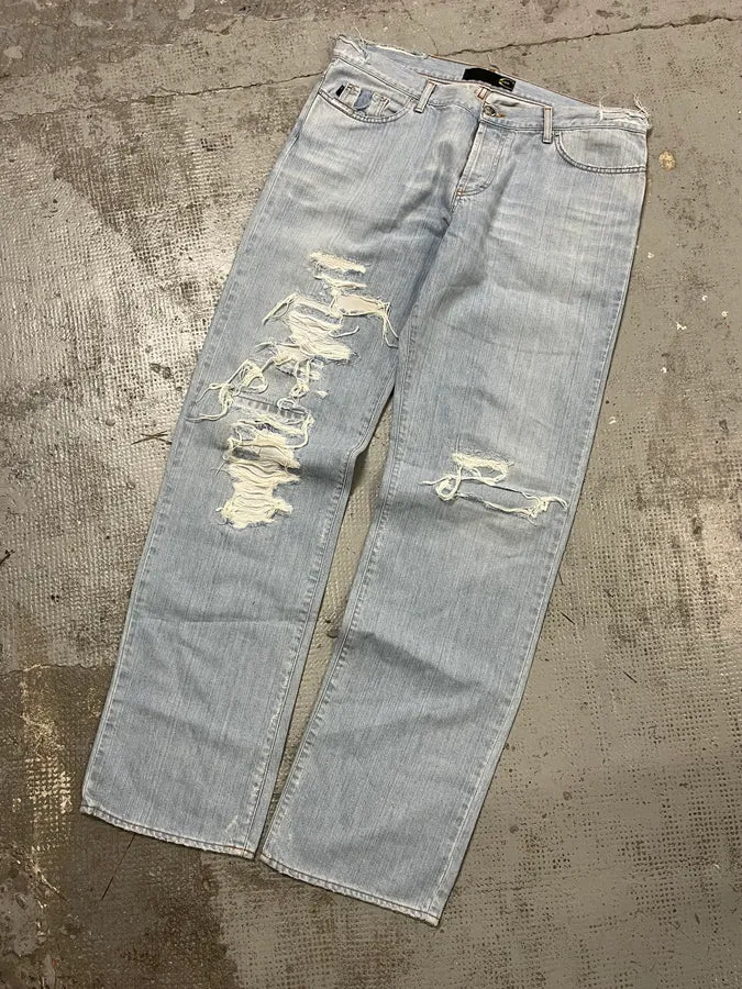 SS2005 Cavalli Blue Distressed Cozy Denim Jeans - Image 5