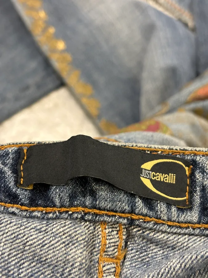 SS2005 Cavalli Blue Embroidered Distressed Denim Jeans - Image 12