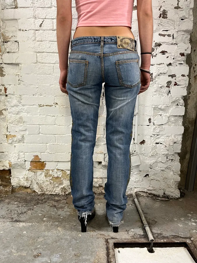 SS2005 Cavalli Blue Embroidered Distressed Denim Jeans - Image 3