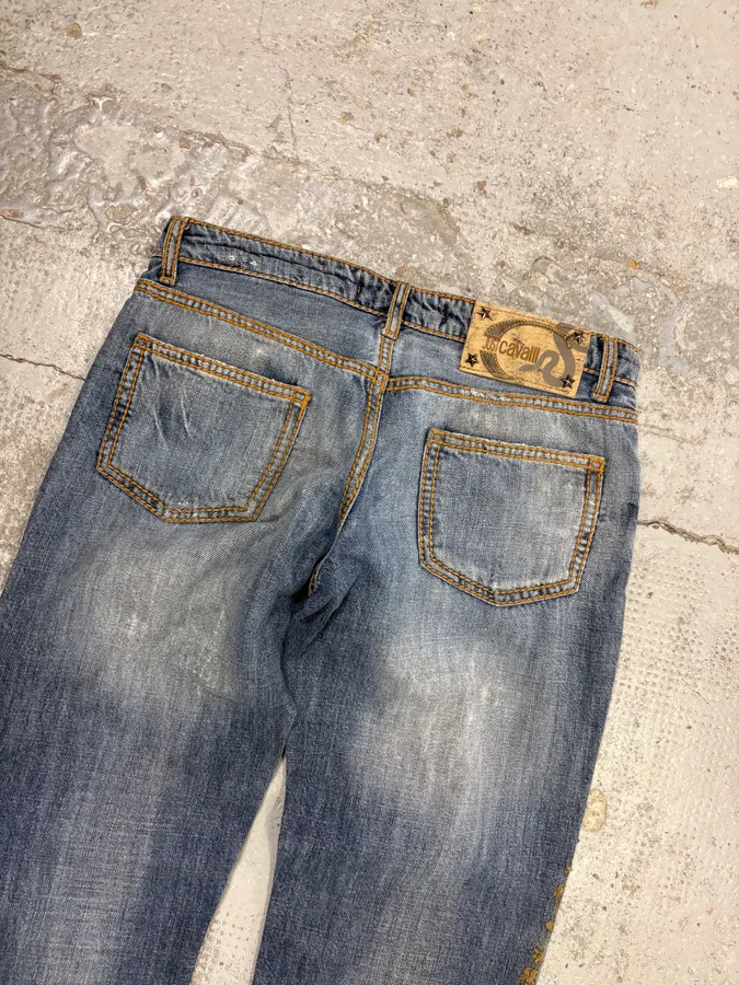 SS2005 Cavalli Blue Embroidered Distressed Denim Jeans - Image 7