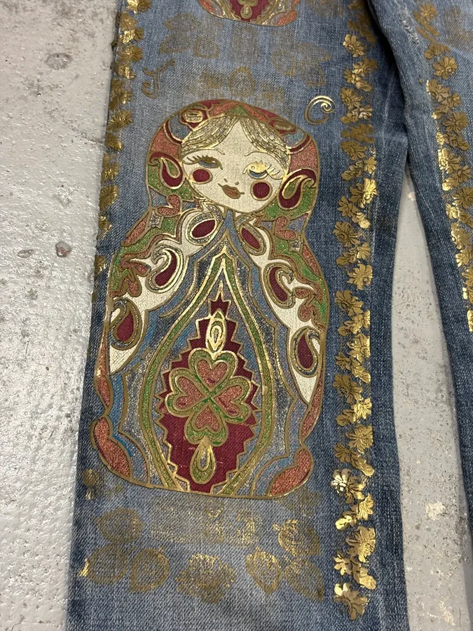 SS2005 Cavalli Blue Embroidered Distressed Denim Jeans - Image 8