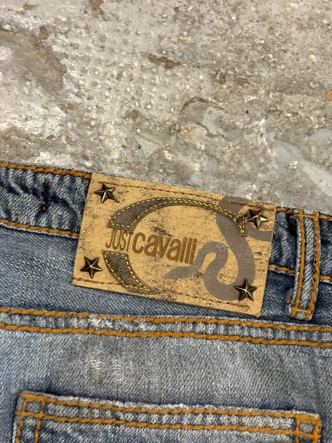 SS2005 Cavalli Blue Embroidered Distressed Denim Jeans - Image 9