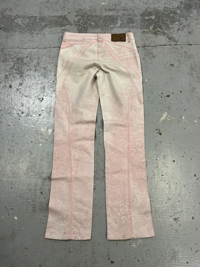 SS2005 Cavalli Contrast Stitch Pink Denim Jeans - Image 5