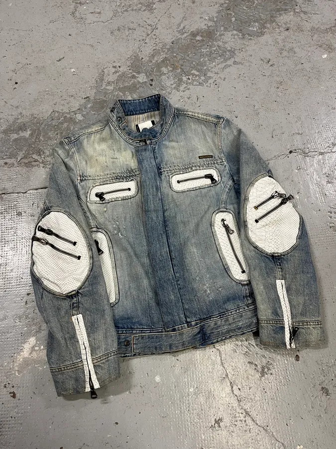 SS2005 Dolce & Gabbana Apocalyptic Biker Denim Jacket - Image 6