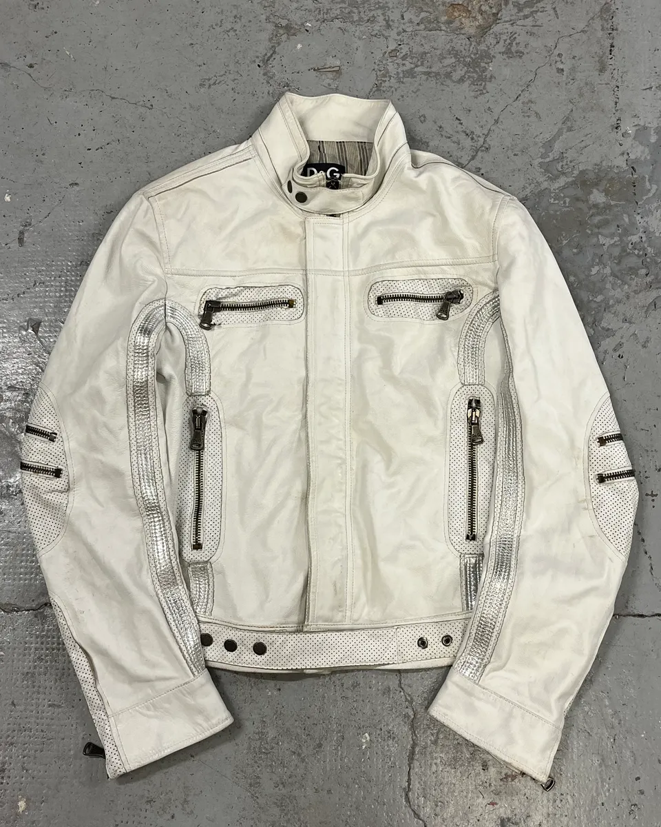 SS2005 Dolce & Gabbana Apocalyptic Biker White Leather Jacket
