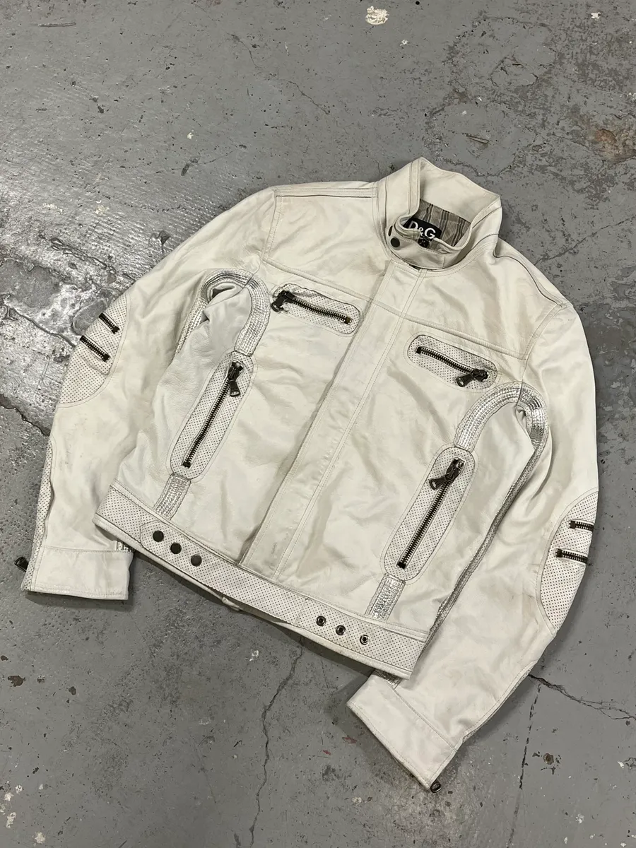 SS2005 Dolce & Gabbana Apocalyptic Biker White Leather Jacket - Image 4