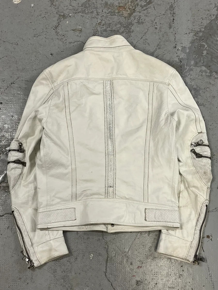 SS2005 Dolce & Gabbana Apocalyptic Biker White Leather Jacket - Image 5