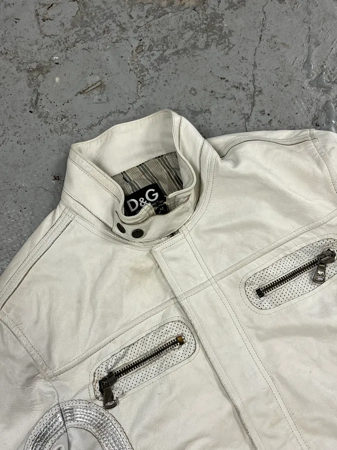 SS2005 Dolce & Gabbana Apocalyptic Biker White Leather Jacket - Image 8