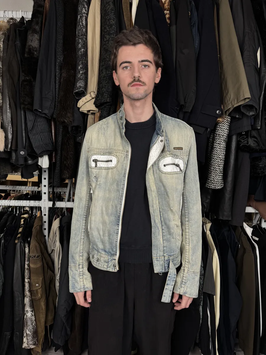 SS2005 Dolce & Gabbana Blue Apocalyptic Denim Jacket - Image 4