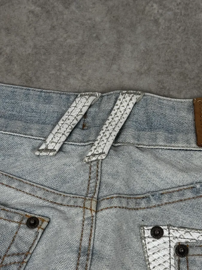 SS2005 Dolce & Gabbana Blue Denim White Snakeskin Rebel Jeans - Image 10