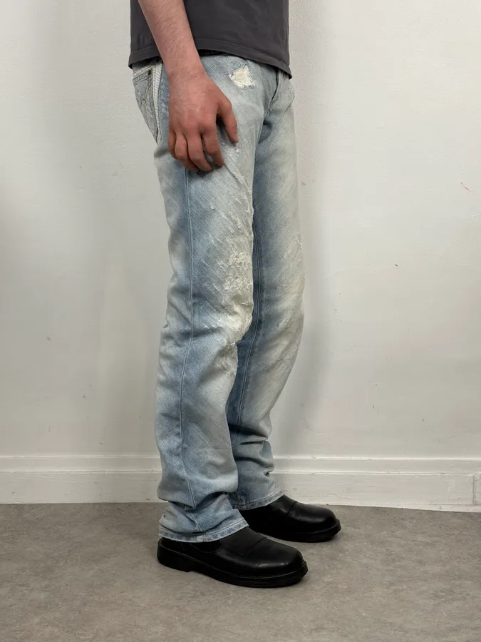 SS2005 Dolce & Gabbana Blue Denim White Snakeskin Rebel Jeans - Image 2