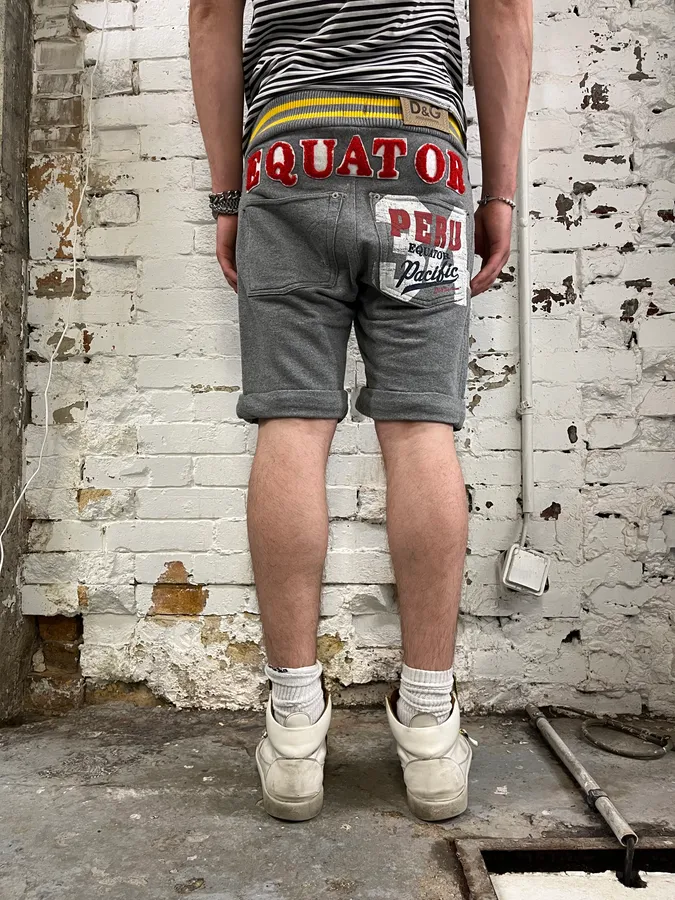 SS2005 Dolce & Gabbana Grey Equator Denim Distressed Shorts