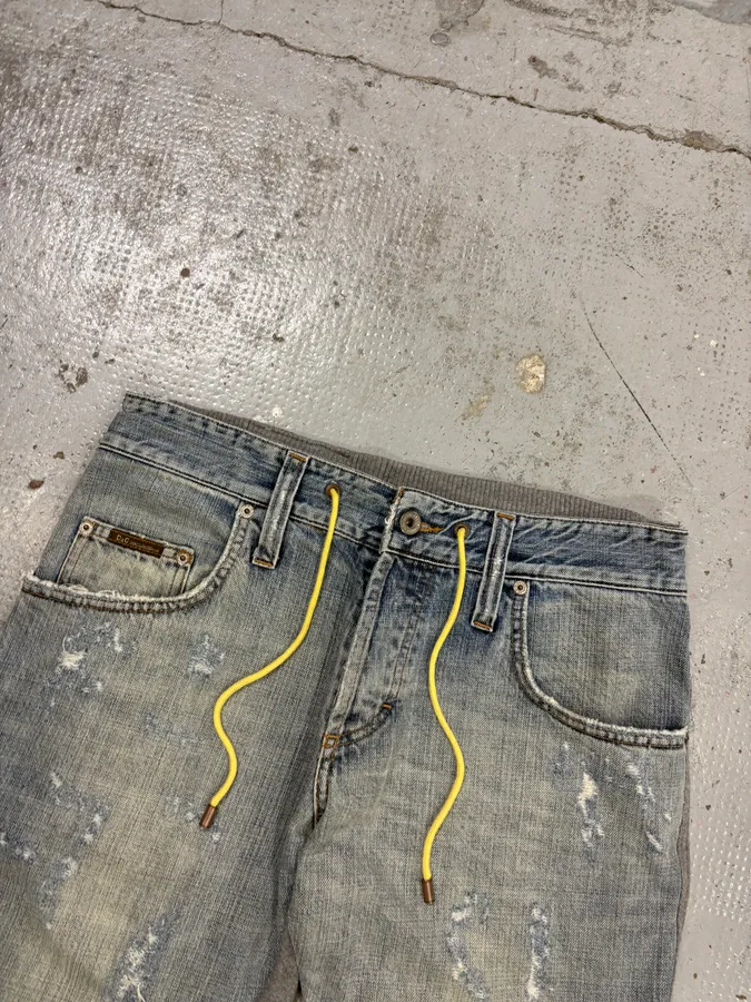 SS2005 Dolce & Gabbana Grey Equator Denim Distressed Shorts - Image 5