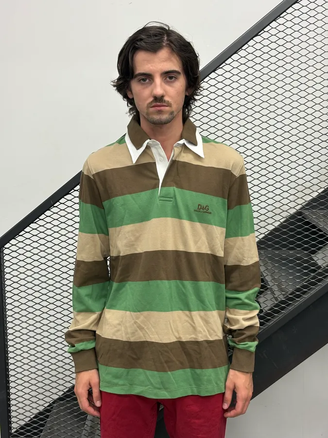 SS2005 Dolce & Gabbana Multi-Color Forest Striped Polo Longsleeve - Image 2