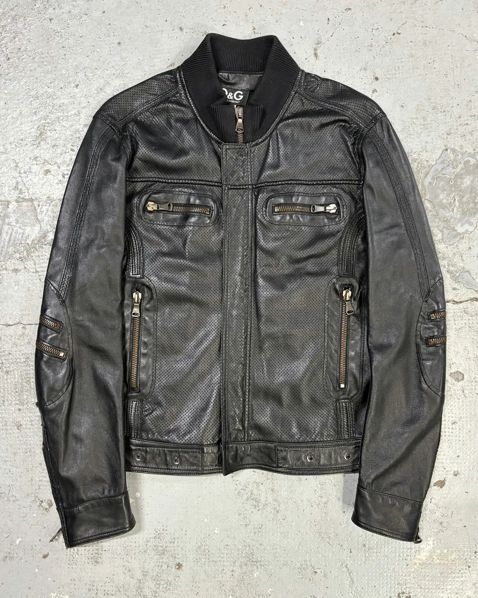 SS2005 Dolce & Gabbana Multi Pocket Black Leather Biker Jacket