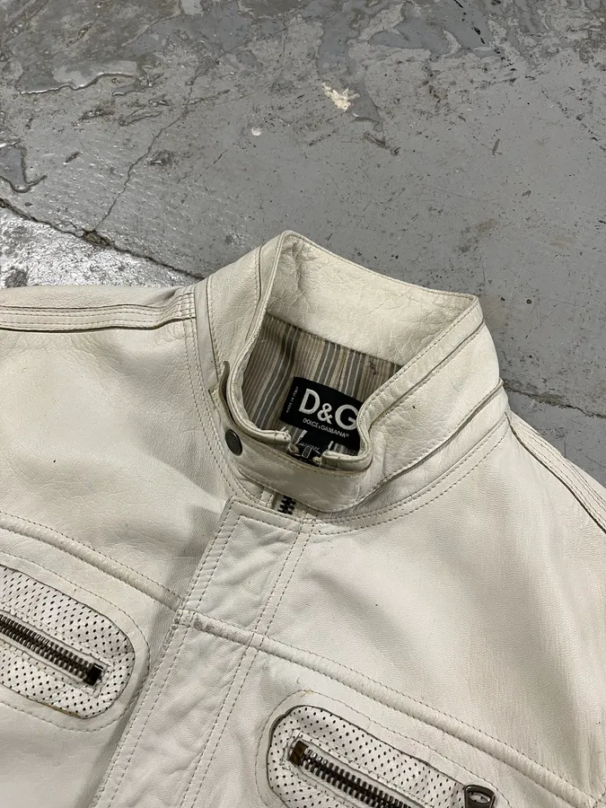 SS2005 Dolce & Gabbana Racing White Leather Jacket - Image 5
