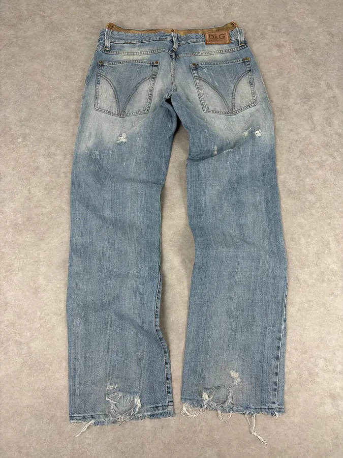 SS2005 Dolce & Gabbana Snakeskin Waisted Blue Denim Distressed Jeans - Image 6