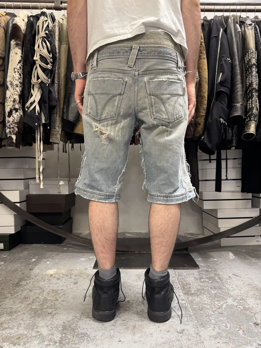 SS2005 Dolce & Gabbana Trompe L’oeil Hybrid Denim Cozy Grey Shorts - Image 3